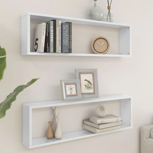 Berkfield Wall Cube Shelf 2 pcs High Gloss White 100x15x30 cm Engineered Wood