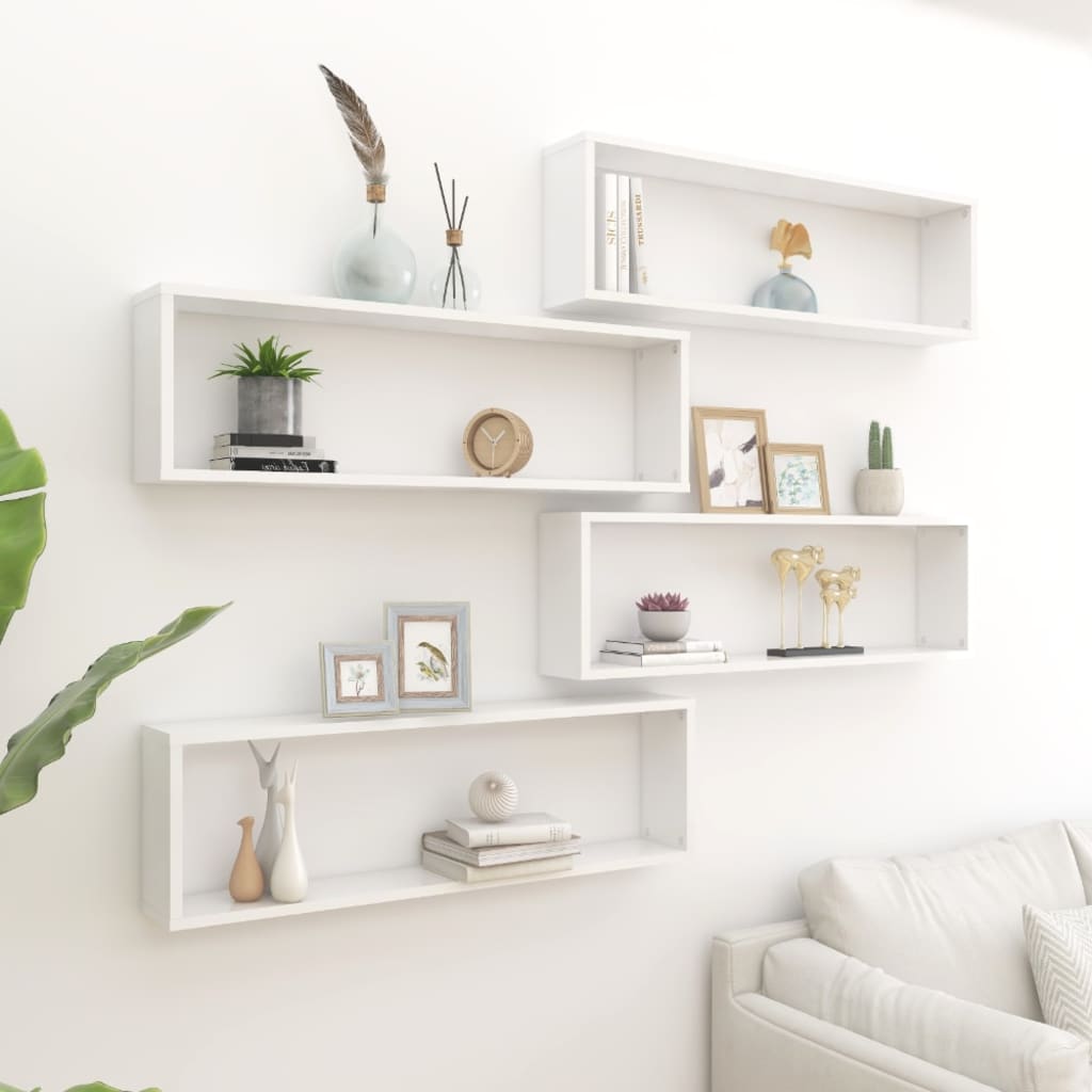 Berkfield Wall Cube Shelf 4 pcs High Gloss White 100x15x30 cm Engineered Wood