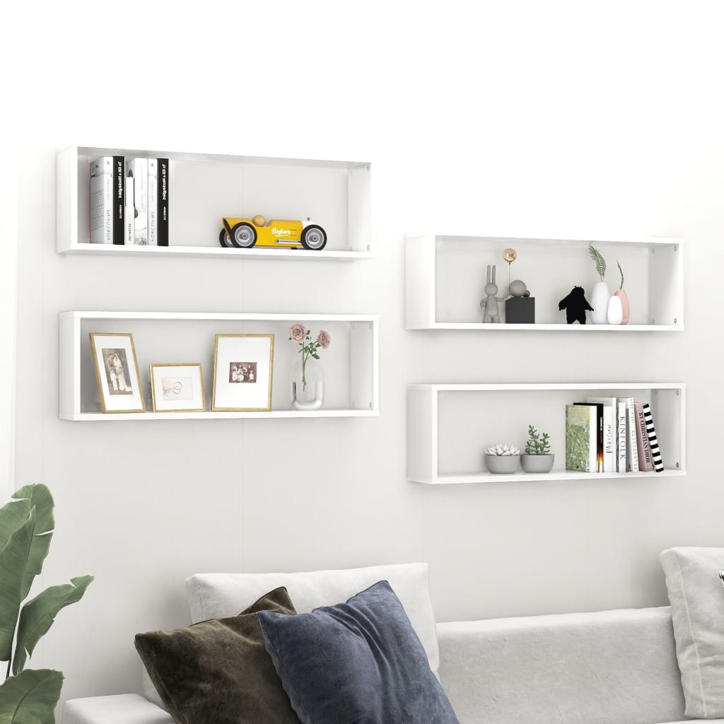 Berkfield Wall Cube Shelf 4 pcs White 80x15x26.5 cm Engineered Wood