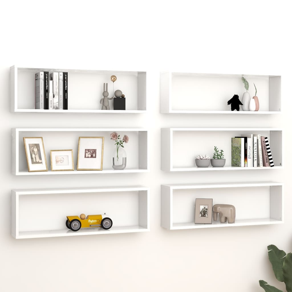 Berkfield Wall Cube Shelf 6 pcs White 80x15x26.5 cm Engineered Wood