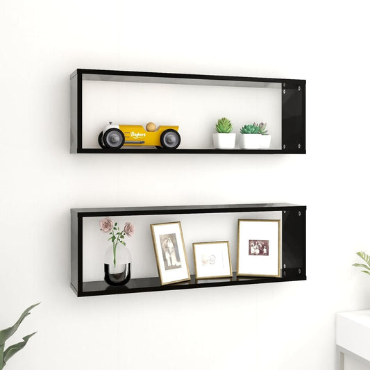 Berkfield Wall Cube Shelf 2 pcs Black 80x15x26.5 cm Engineered Wood