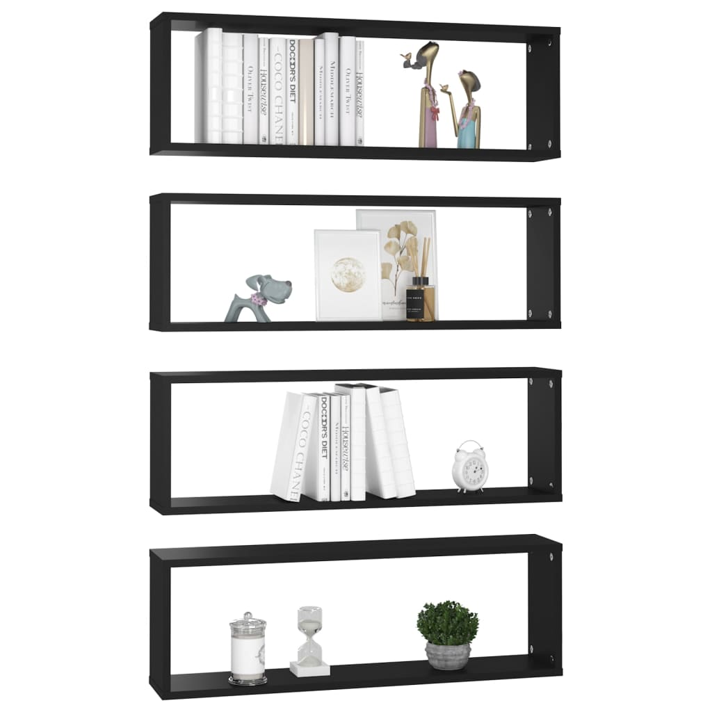 Berkfield Wall Cube Shelf 4 pcs Black 80x15x26.5 cm Engineered Wood