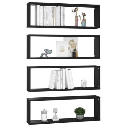 Berkfield Wall Cube Shelf 4 pcs Black 80x15x26.5 cm Engineered Wood
