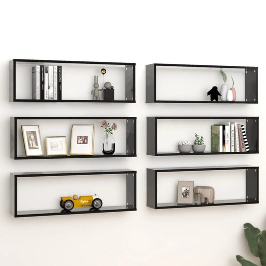 Berkfield Wall Cube Shelf 6 pcs Black 80x15x26.5 cm Engineered Wood