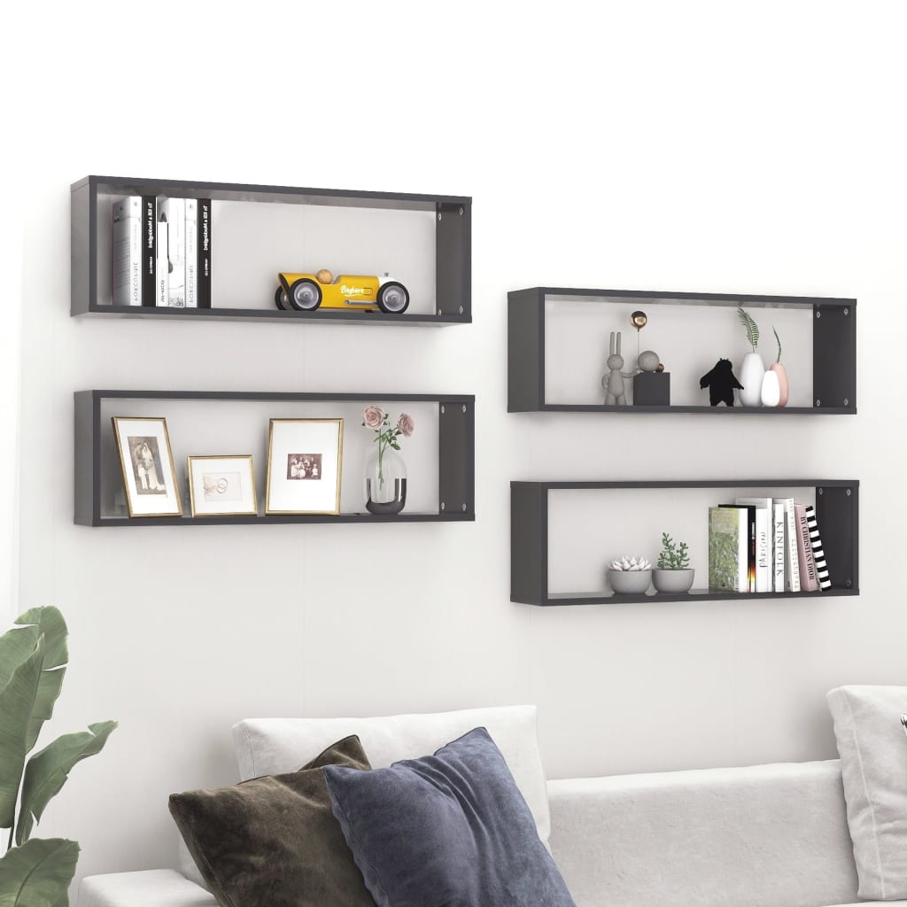 Berkfield Wall Cube Shelf 4 pcs Grey 80x15x26.5 cm Engineered Wood