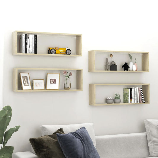 Berkfield Wall Cube Shelf 4 pcs Sonoma Oak 80x15x26.5 cm Engineered Wood