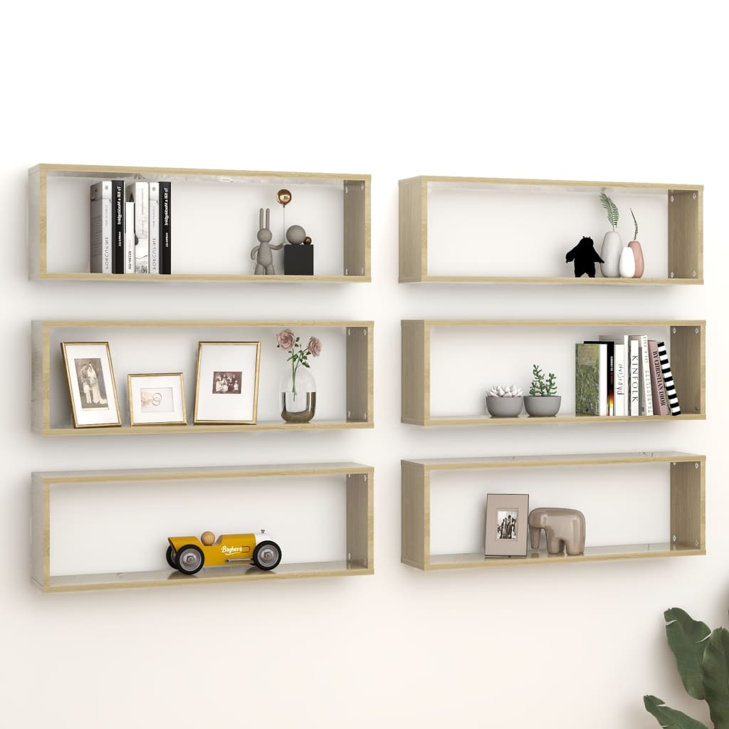 Berkfield Wall Cube Shelf 6 pcs Sonoma Oak 80x15x26.5 cm Engineered Wood