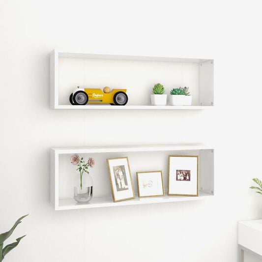 Berkfield Wall Cube Shelf 2 pcs High Gloss White 80x15x26.5cm Engineered Wood