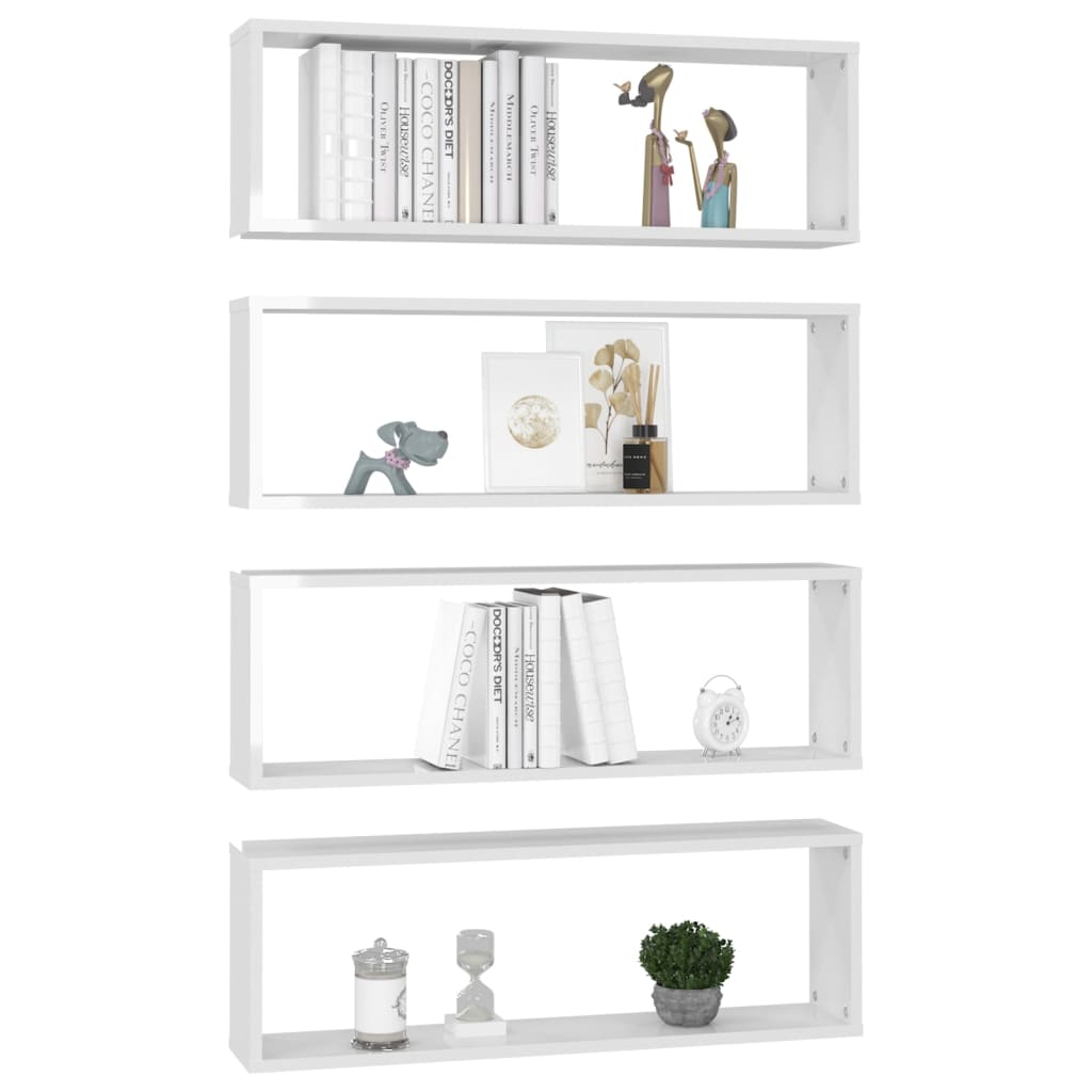 Berkfield Wall Cube Shelf 4 pcs High Gloss White 80x15x26.5cm Engineered Wood