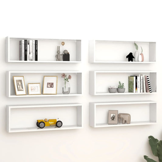 Berkfield Wall Cube Shelf 6 pcs High Gloss White 80x15x26.5cm Engineered Wood