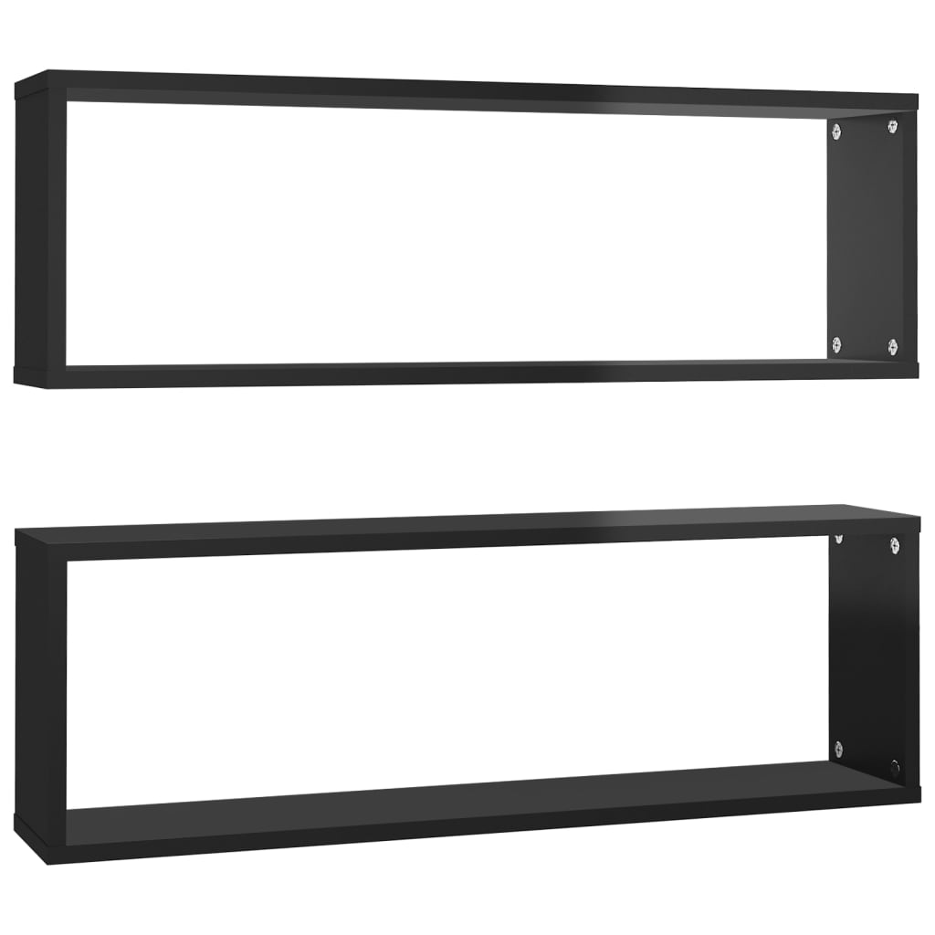 Berkfield Wall Cube Shelf 2 pcs High Gloss Black 80x15x26.5cm Engineered Wood