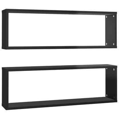 Berkfield Wall Cube Shelf 2 pcs High Gloss Black 80x15x26.5cm Engineered Wood