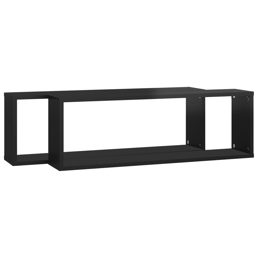 Berkfield Wall Cube Shelf 2 pcs High Gloss Black 80x15x26.5cm Engineered Wood