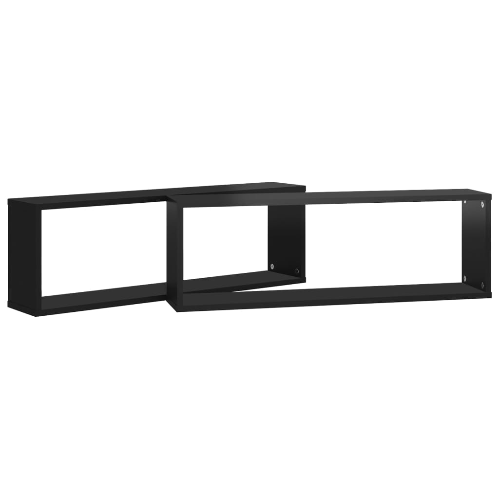 Berkfield Wall Cube Shelf 2 pcs High Gloss Black 80x15x26.5cm Engineered Wood