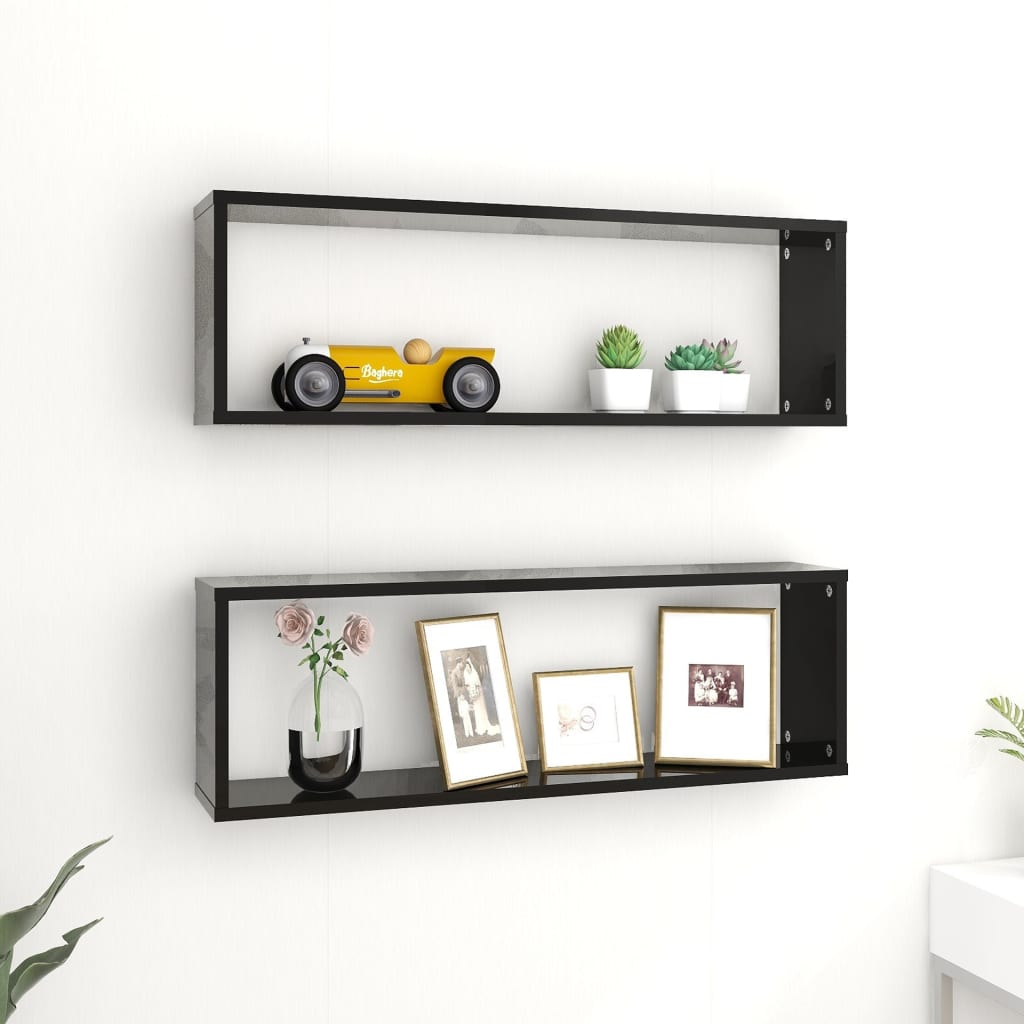 Berkfield Wall Cube Shelf 2 pcs High Gloss Black 80x15x26.5cm Engineered Wood