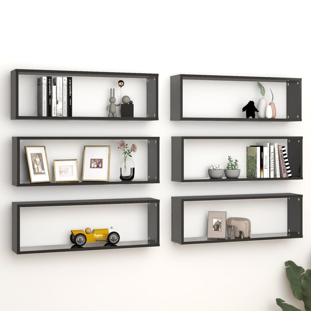 Berkfield Wall Cube Shelf 6 pcs High Gloss Black 80x15x26.5cm Engineered Wood