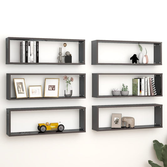 Berkfield Wall Cube Shelf 6 pcs High Gloss Grey 80x15x26.5 cm Engineered Wood