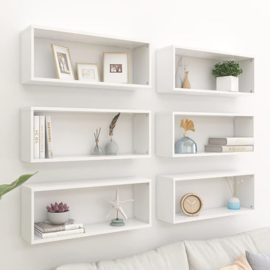 Berkfield Wall Cube Shelf 6 pcs White 60x15x23 cm Engineered Wood