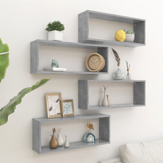 Berkfield Wall Cube Shelf 4 pcs Concrete Grey 60x15x23 cm Engineered Wood