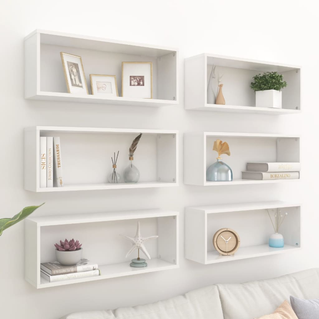 Berkfield Wall Cube Shelf 6 pcs High Gloss White 60x15x23 cm Engineered Wood