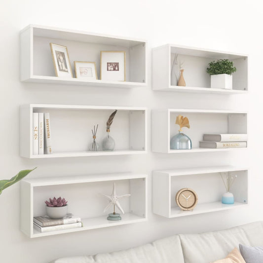 Berkfield Wall Cube Shelf 6 pcs High Gloss White 60x15x23 cm Engineered Wood