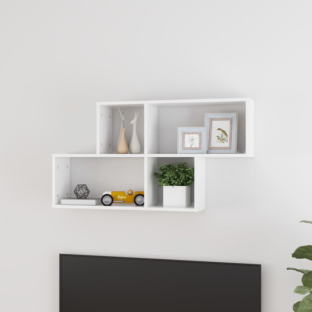 Berkfield Wall Shelf High Gloss White 100x18x53 cm Engineered Wood