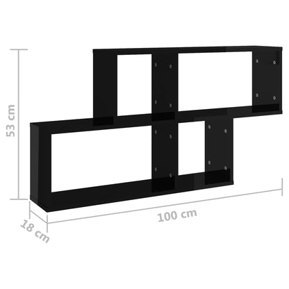 Berkfield Wall Shelf High Gloss Black 100x18x53 cm Engineered Wood