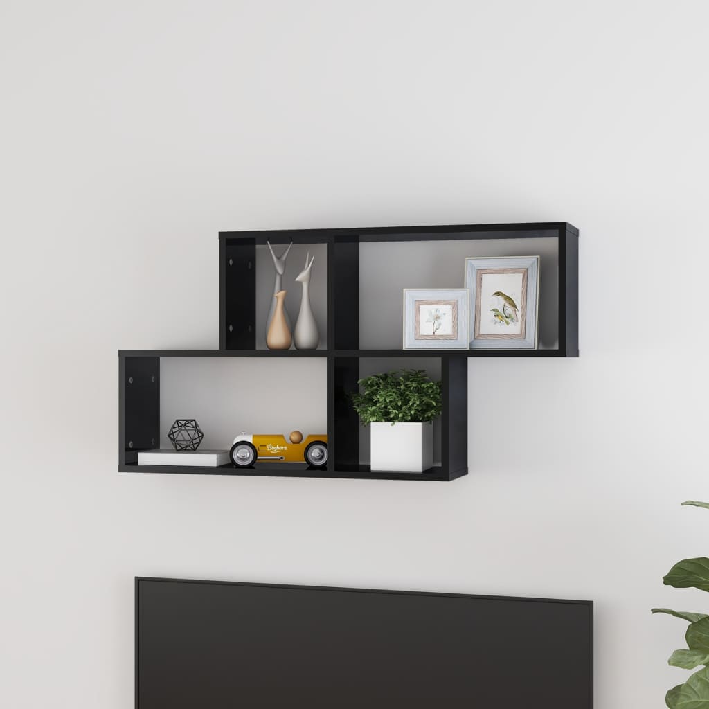 Berkfield Wall Shelf High Gloss Black 100x18x53 cm Engineered Wood