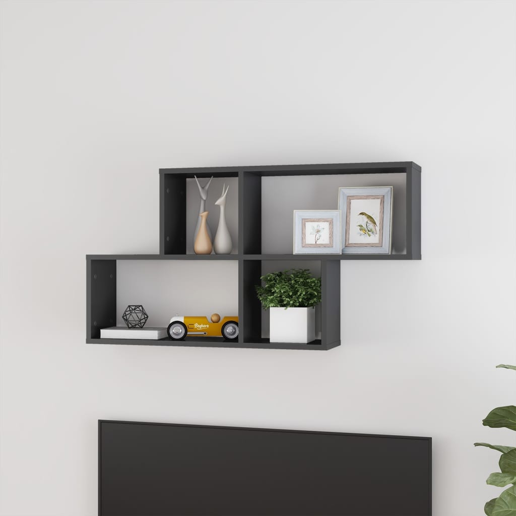Berkfield Wall Shelf High Gloss Grey 100x18x53 cm Engineered Wood