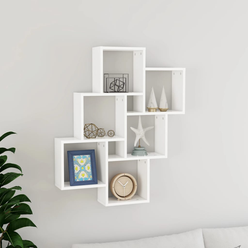 Berkfield Wall Cube Shelf White 78x15x93 cm Engineered Wood