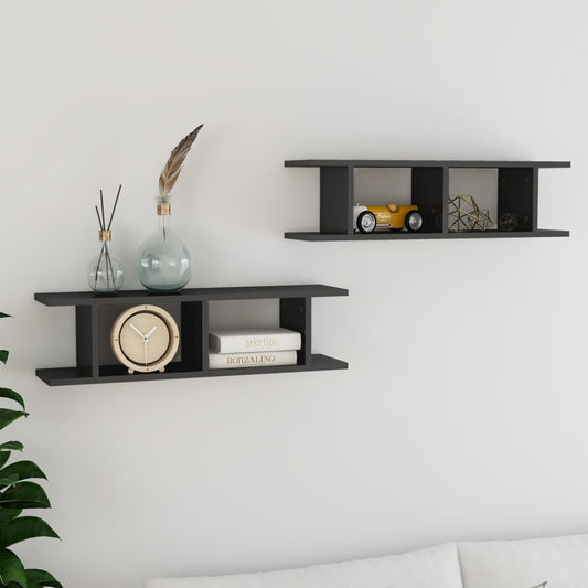 Berkfield Wall Shelves 2 pcs High Gloss Grey 75x18x20 cm Engineered Wood