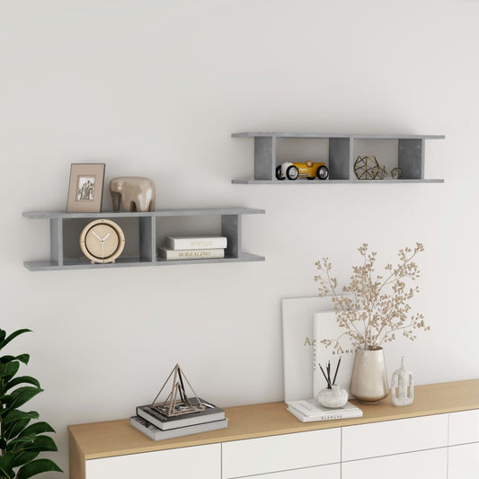 Berkfield Wall Shelf 2 pcs Concrete Grey 90x18x20 cm Engineered Wood