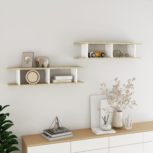 Berkfield Wall Shelf 2 pcs White and Sonoma Oak 90x18x20 cm Engineered Wood