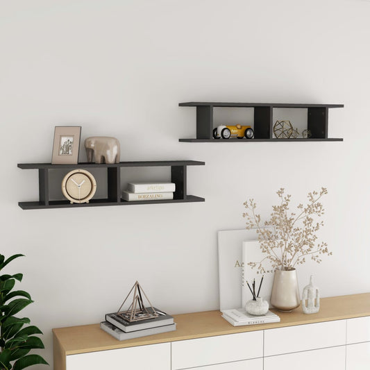 Berkfield Wall Shelf 2 pcs High Gloss Grey 90x18x20 cm Engineered Wood