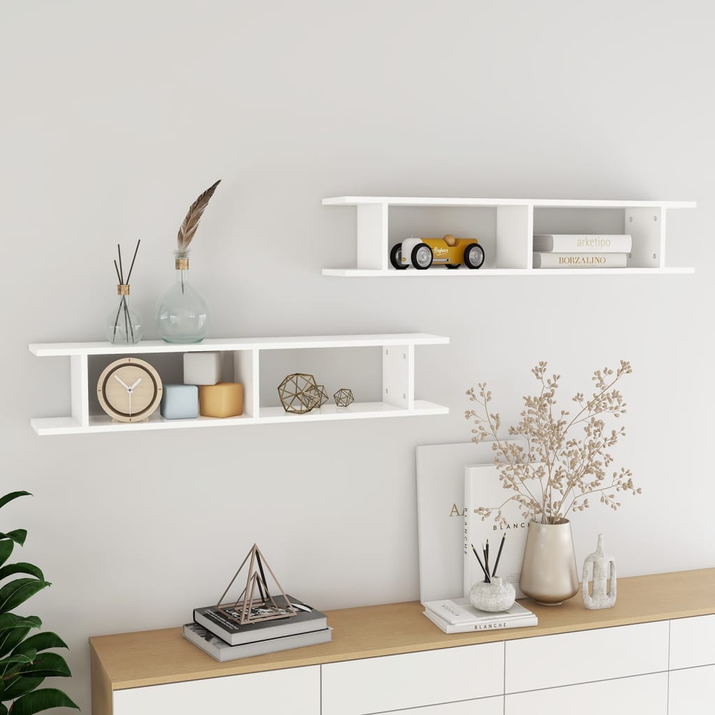 Berkfield Wall Shelf 2 pcs White 105x18x20 cm Engineered Wood