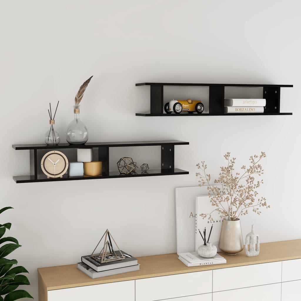 Berkfield Wall Shelf 2 pcs Black 105x18x20 cm Engineered Wood
