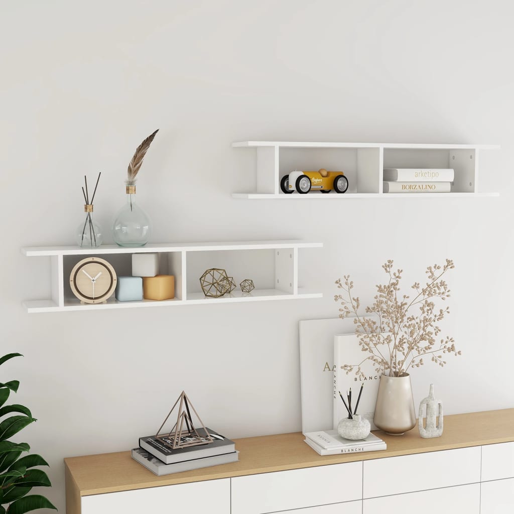 Berkfield Wall Shelf 2pcs High Gloss White 105x18x20cm Engineered Wood