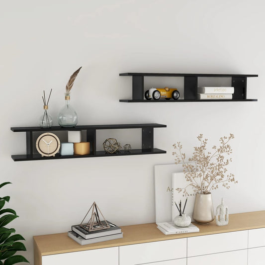 Berkfield Wall Shelf 2pcs High Gloss Black 105x18x20cm Engineered Wood