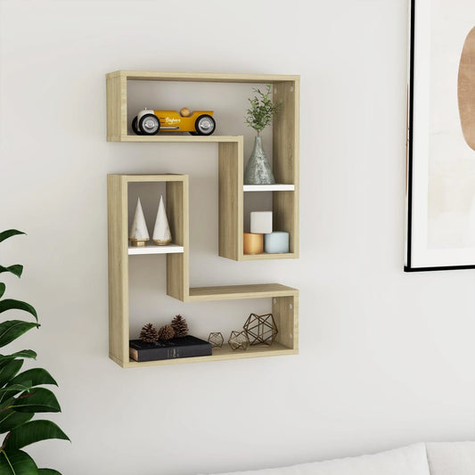 Berkfield Wall Shelf 2 pcs White and Sonoma Oak 50x15x50 cm Engineered Wood