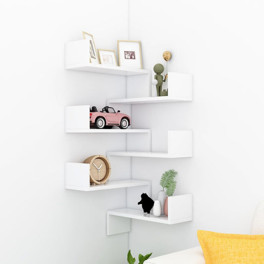 Berkfield Wall Corner Shelf 2 pcs White 40x40x50 cm Engineered Wood