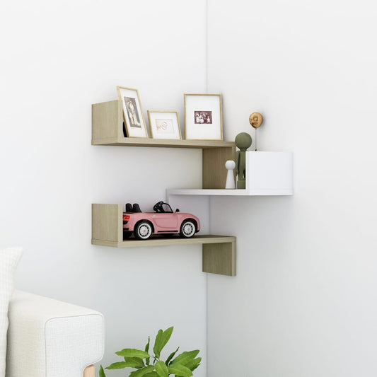 Berkfield Wall Corner Shelf White and Sonoma Oak 40x40x50 cm Engineered Wood