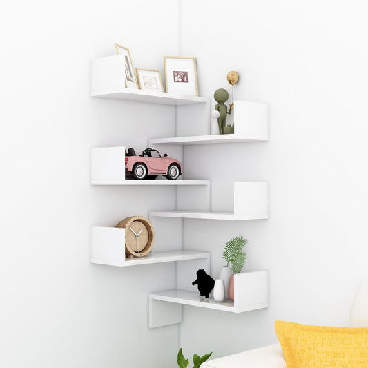 Berkfield Wall Corner Shelf 2 pcs High Gloss White 40x40x50 cm Engineered Wood