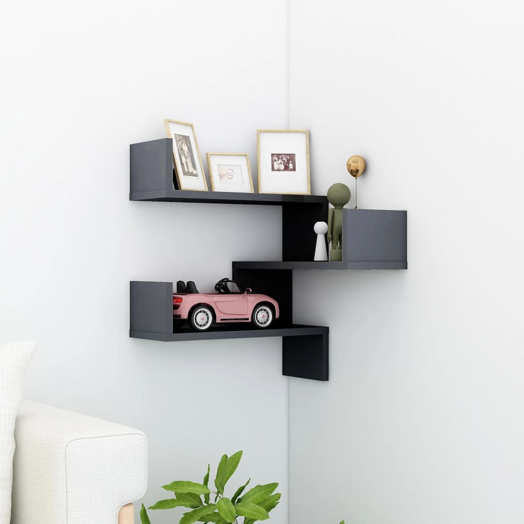 Berkfield Wall Corner Shelf High Gloss Grey 40x40x50 cm Engineered Wood