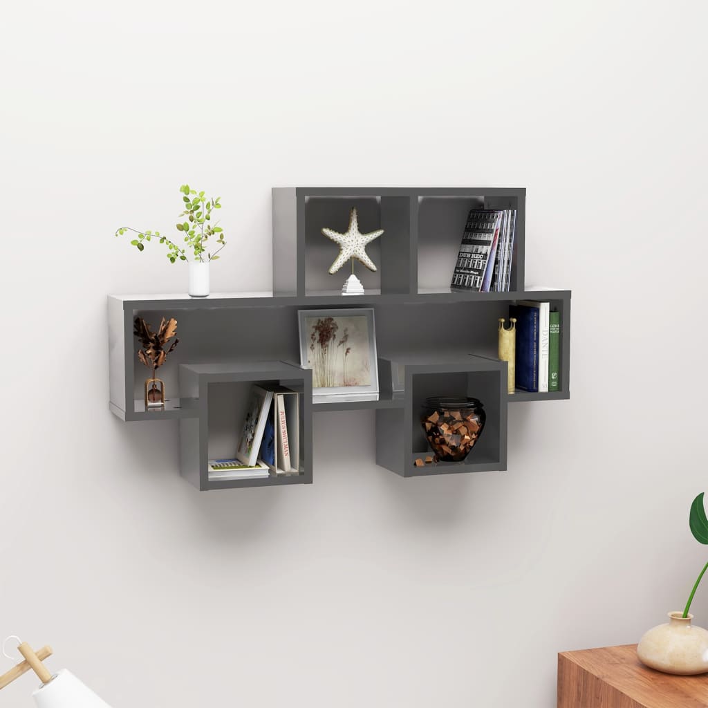 Berkfield Car-shaped Wall Shelf High Gloss Grey 82x15x51 cm Engineered Wood