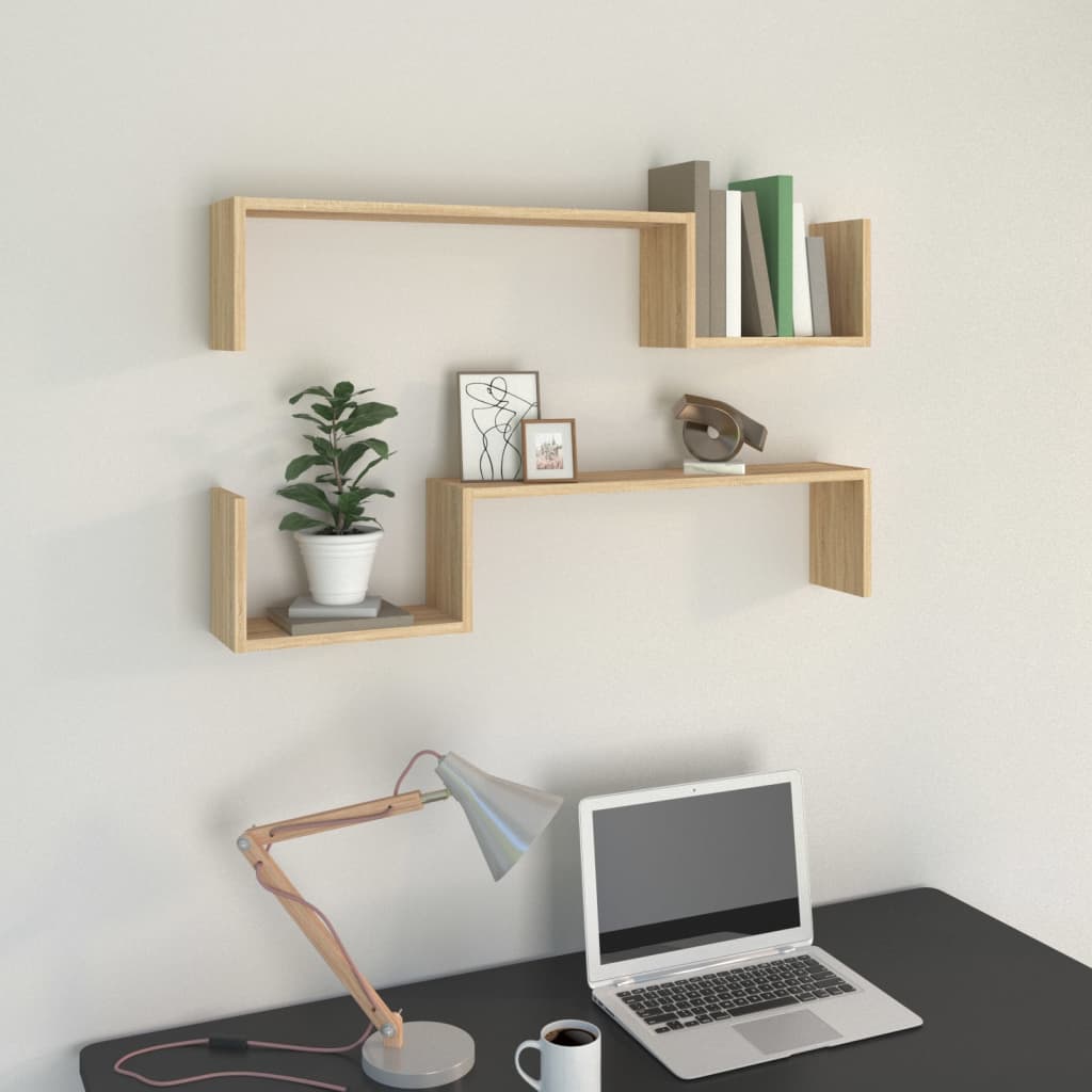 Berkfield Wall Shelf 2 pcs Sonoma Oak 100x15x20 cm Engineered Wood