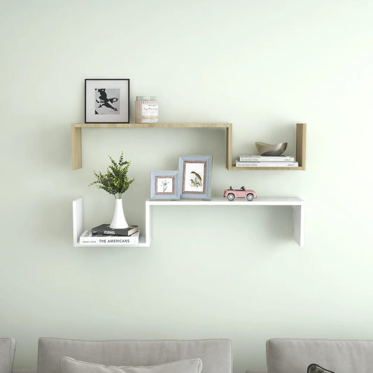 Berkfield Wall Shelf 2 pcs White and Sonoma Oak 100x15x20 cm Engineered Wood
