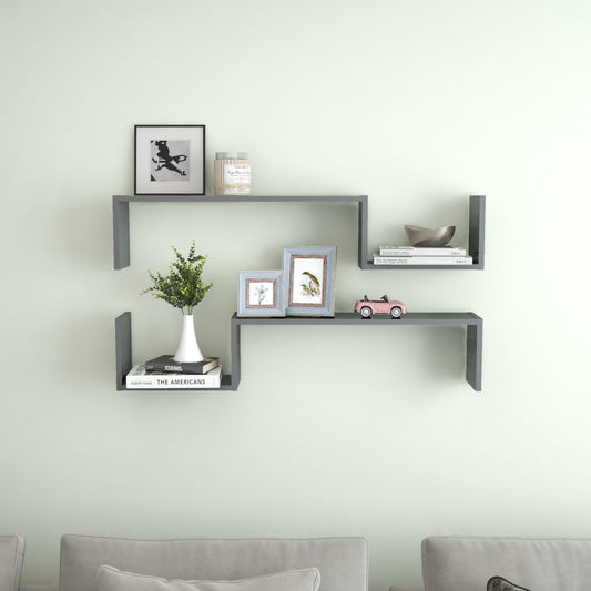 Berkfield Wall Shelf 2 pcs High Gloss Grey 100x15x20 cm Engineered Wood