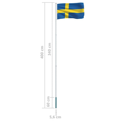 Berkfield Sweden Flag and Pole Aluminium 4 m