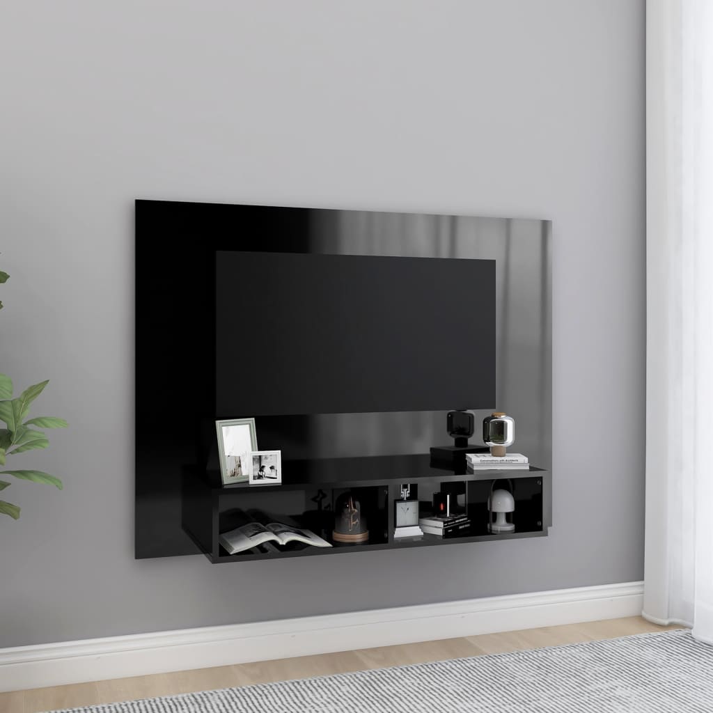 Berkfield Wall TV Cabinet High Gloss Black 120x23.5x90 cm Engineered Wood