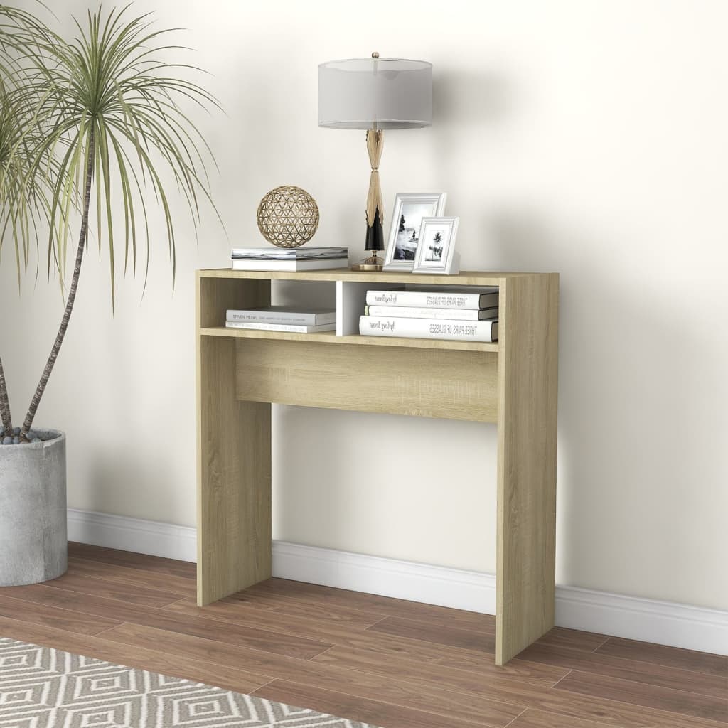 Berkfield Console Table White and Sonoma Oak 78x30x80 cm Engineered Wood